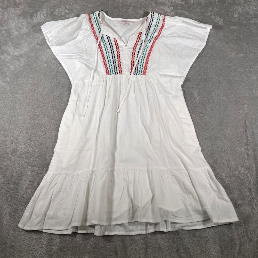 Knox Rose Embroidered Peasant Dress Womens XS White Cotton Blend Boho Casual